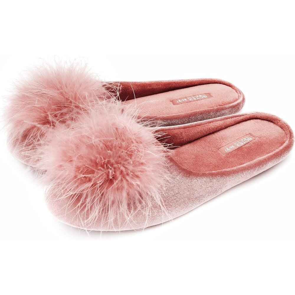 Glamorous Elegant Cozy Velvet Memory Foam House Slipper Non-Slip Soles 9.5 10
